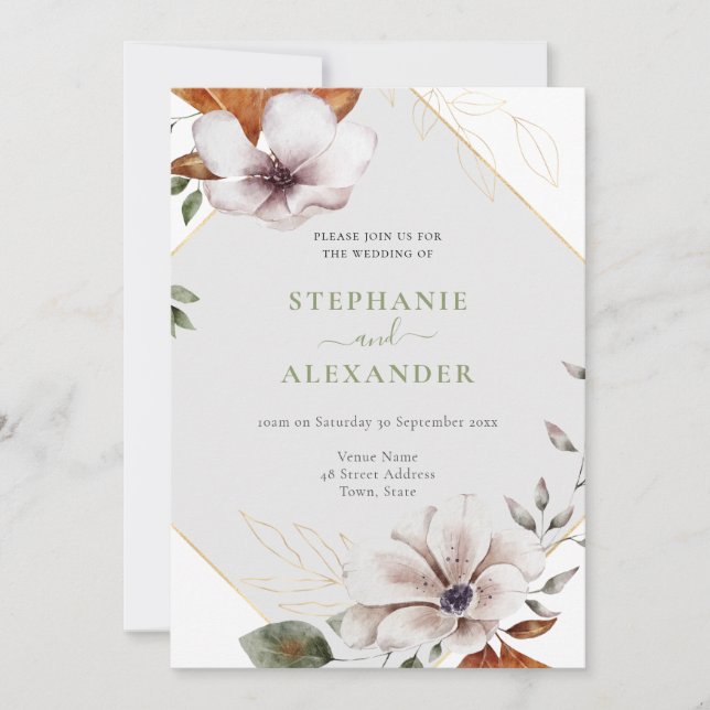 Invitación Elegante Boda floral de otoño código QR (Anverso)