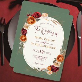 Invitación Elegante boda floral de otoño con salvia naranja