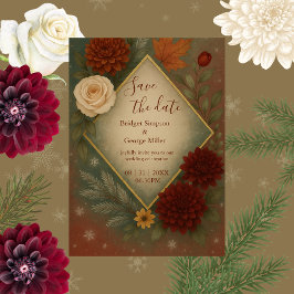 Invitación elegante boda floral de otoño salva la fecha
