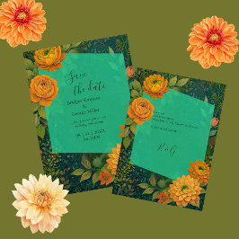 Invitación elegante boda floral de otoño salva la fecha