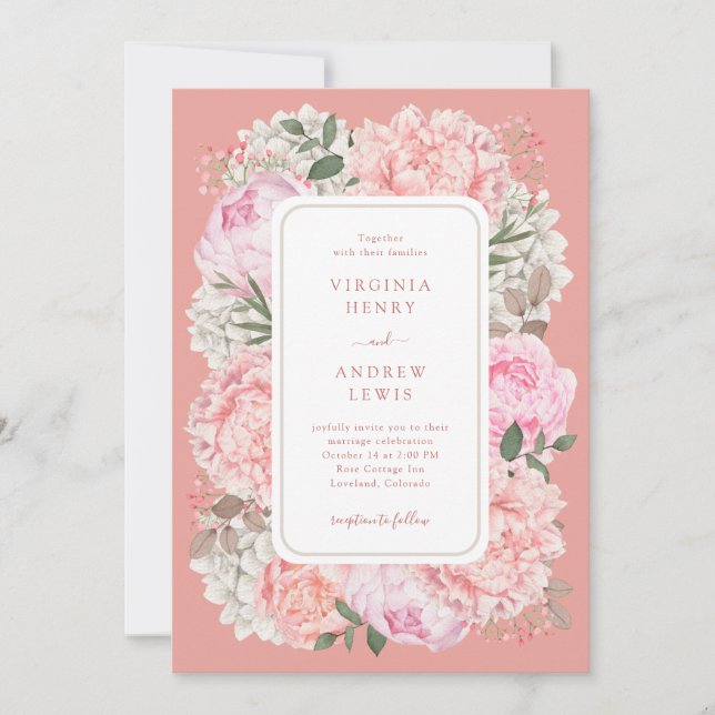Invitación Elegante Boda Floral de Peach (Anverso)