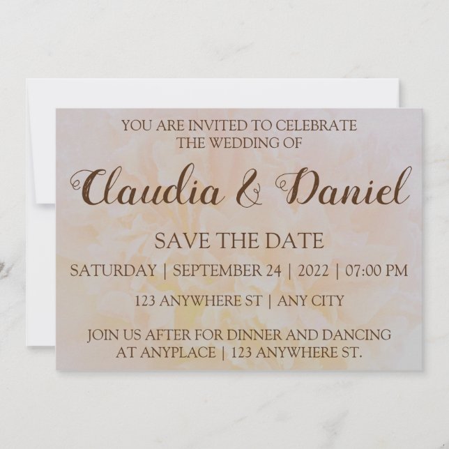 Invitación Elegante boda floral de peones polvorientos (Anverso)