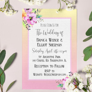 Invitación Elegante Boda floral de Petunias rosadas y amarill