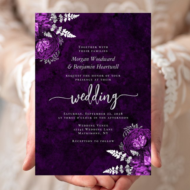 Invitación Elegante Boda floral de Plum Silver (Subido por el creador)