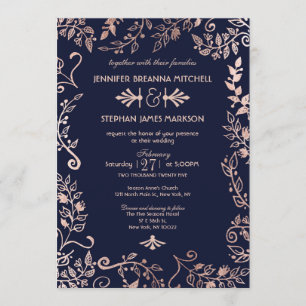 Invitación Elegante boda floral de Rosa azul de la marina inv