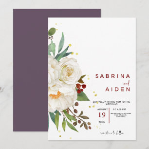 Invitación Elegante Boda floral de rosa blanca natural Peony
