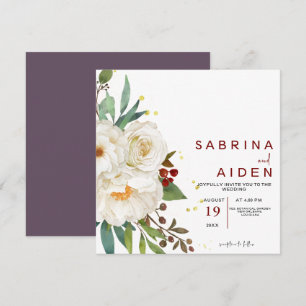 Invitación Elegante Boda floral de rosa blanca natural Peony
