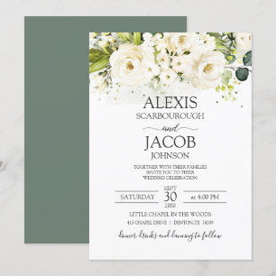 Invitación Elegante Boda Floral de Rosa Blanca y Oro