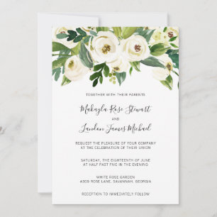 Invitación Elegante Boda floral de rosas blancas verdes