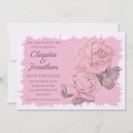 Invitación Elegante boda floral de rosas rosadas rústicas