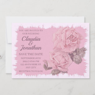 Invitación Elegante boda floral de rosas rosadas rústicas