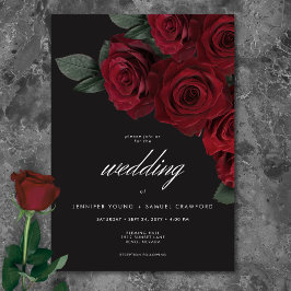 Invitación Elegante Boda floral de Roses Rojos Sangre Emotiva