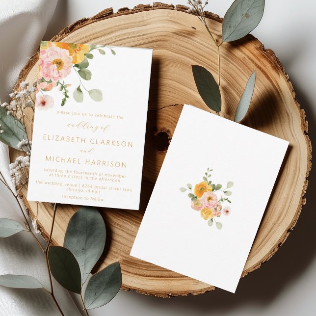 Invitación Elegante Boda floral de Rubor Marigold de otoño (Subido por el creador)