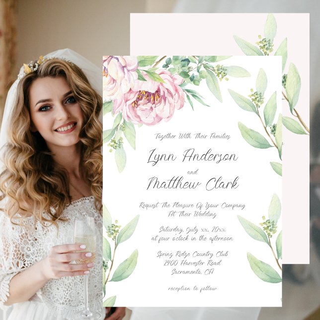 Invitación Elegante Boda floral de Rubor rosa Roses (Soft Blush and Pink Roses Elegant Floral Wedding Invitation)