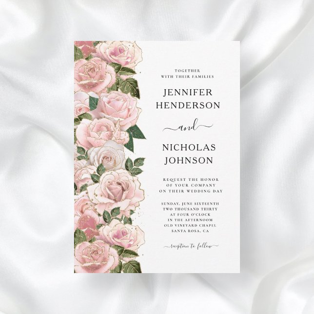 Invitación Elegante Boda floral de Rubor rosa Roses (Subido por el creador)