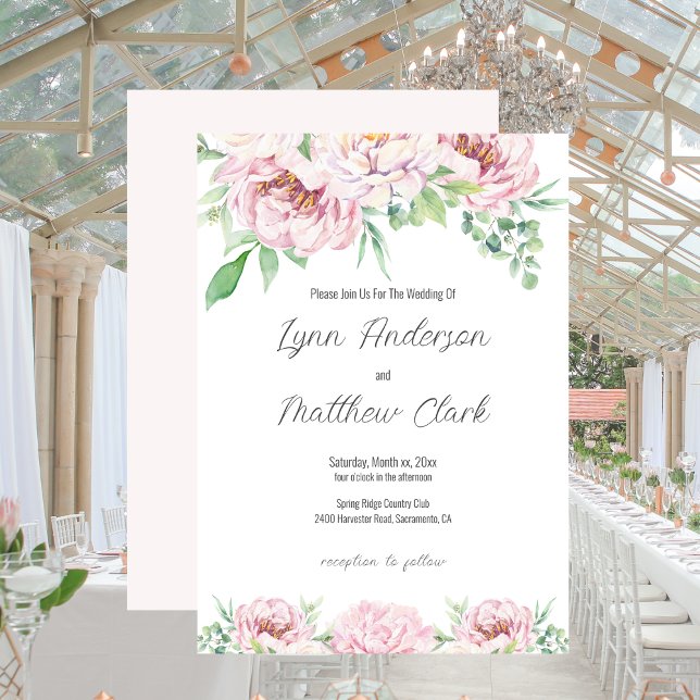 Invitación Elegante Boda floral de Rubor rosa Roses (Soft Blush Pink Roses Elegant Floral Wedding Invitation)