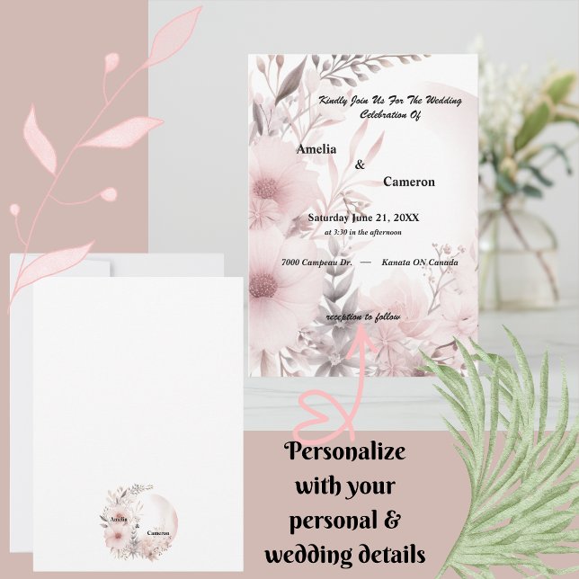 Invitación Elegante Boda floral de Rubor y Beige Boho (Set the tone for your romantic celebration with our elegant boho blush & beige wedding suite)