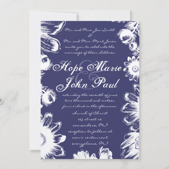 Invitación Elegante Boda floral de uva oscura de planta de hu (Anverso)