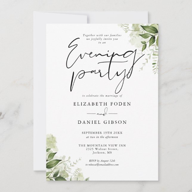Invitación Elegante Boda floral de vegetación Fiesta de noche (Anverso)