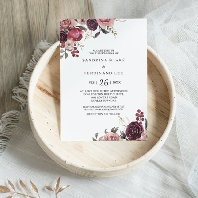 Invitación Elegante Boda floral de verano borgoñés (Subido por el creador)