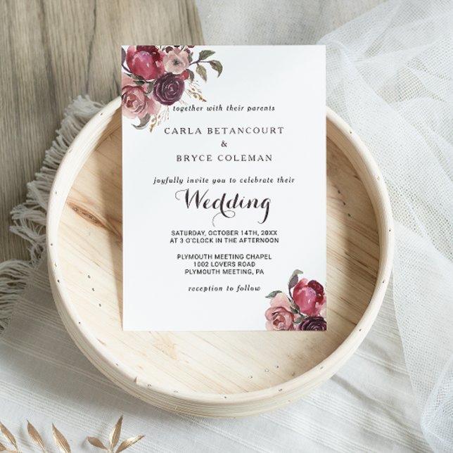 Invitación Elegante Boda floral de verano borgoñés (Subido por el creador)