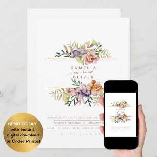 Invitación Elegante Boda floral de verano Invitar código QR R
