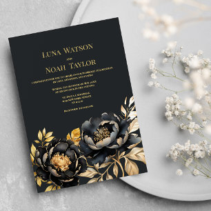 Invitación Elegante Boda floral de yegua dorada negra de marf