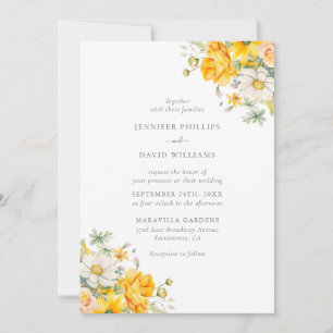 Invitación Elegante Boda floral de yeso amarillo