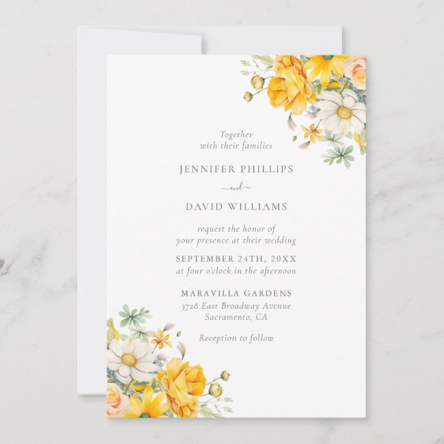 Invitación Elegante Boda floral de yeso amarillo (Anverso)
