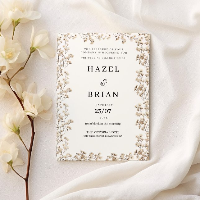 Invitación Elegante Boda floral de ypsophila blanca de marfil (Elegant ivory white gypsophila floral Wedding )