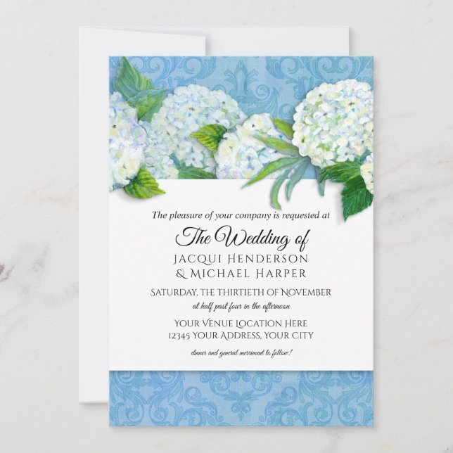 Invitación Elegante Boda floral del cielo azul de Damask Hydr (Anverso)