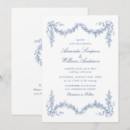 Invitación Elegante Boda floral del Jardín francés azul barro