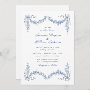 Invitación Elegante Boda floral del Jardín francés azul barro