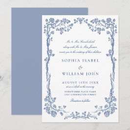 Invitación Elegante Boda floral del Jardín francés azul barro