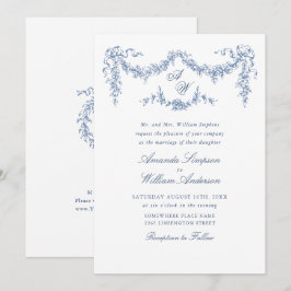 Invitación Elegante Boda floral del Jardín francés azul barro