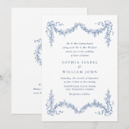 Invitación Elegante Boda floral del Jardín francés azul barro