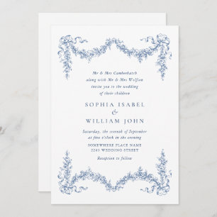 Invitación Elegante Boda floral del Jardín francés azul barro