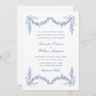 Invitación Elegante Boda floral del Jardín francés azul barro