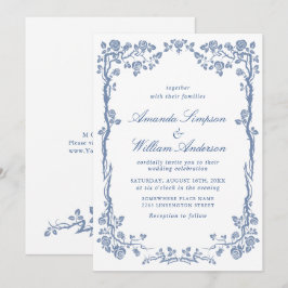 Invitación Elegante Boda floral del Jardín francés azul barro
