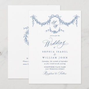 Invitación Elegante Boda floral del Jardín francés azul barro