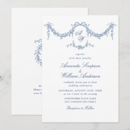 Invitación Elegante Boda floral del Jardín francés azul barro