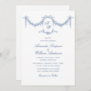 Invitación Elegante Boda floral del Jardín francés azul barro