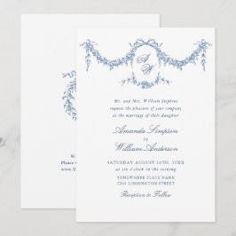 Invitación Elegante Boda floral del Jardín francés azul barro