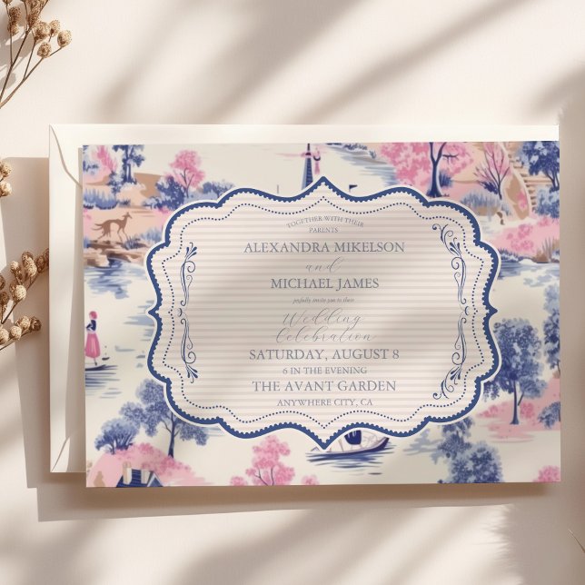 Invitación Elegante Boda floral del Jardín francés azul barro (Subido por el creador)