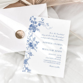 Invitación Elegante Boda floral del Jardín francés azul barro