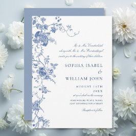 Invitación Elegante Boda floral del Jardín francés azul barro