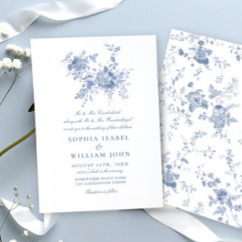 Invitación Elegante Boda floral del Jardín francés azul barro