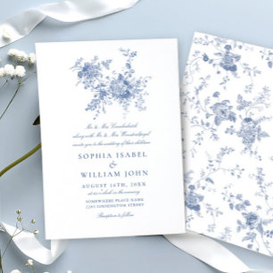 Invitación Elegante Boda floral del Jardín francés azul barro