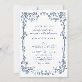 Invitación Elegante Boda floral del Jardín francés azul barro