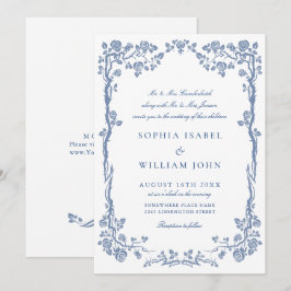 Invitación Elegante Boda floral del Jardín francés azul barro